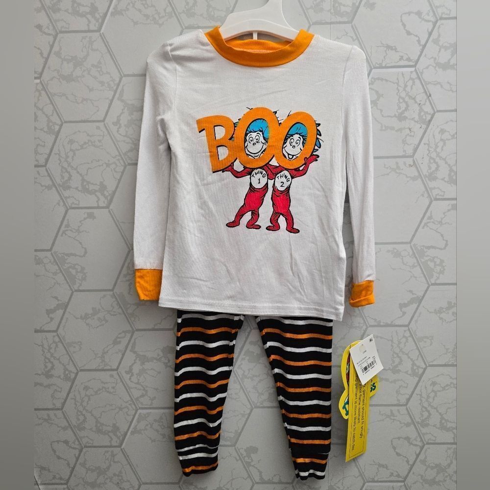 Nwt Unisex Dr.Seuss Thing 1 Thing 2 Soft Viscose Snug Fit Halloween Pajama Set